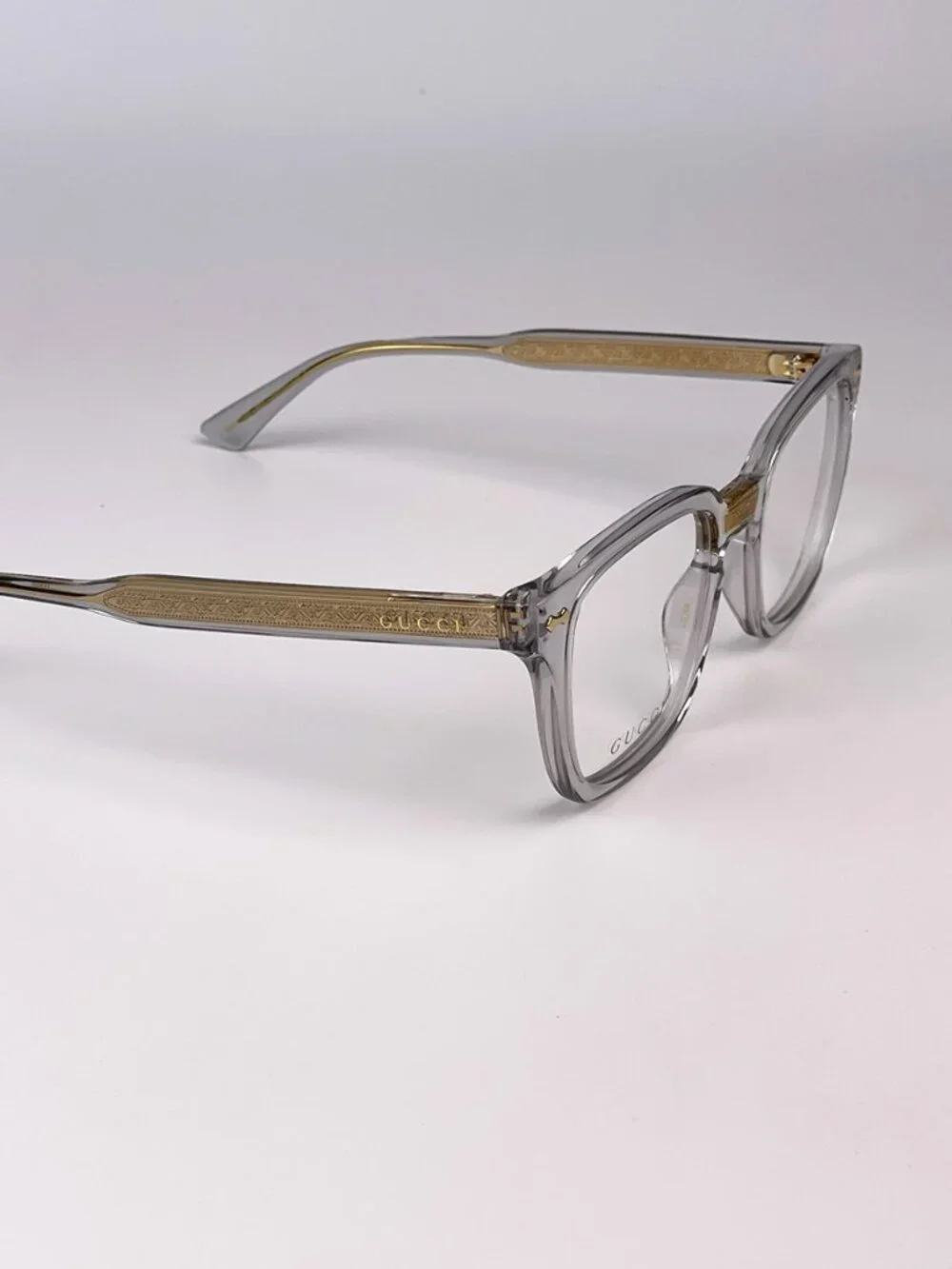 GUCCI GG0184O 005 GREY CLEAR GOLD SQUARE EYEGLASSES